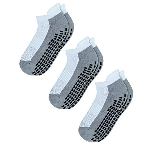 Deluxe Super Grips Anti Slip Non Skid Yoga Hospital Socks for Adults Men Women Large, 3-Pairs//White